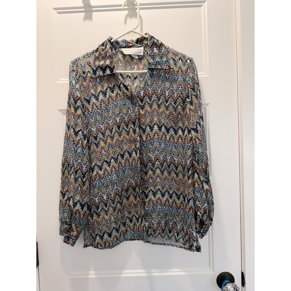 Giorgio Fiorlini Collection Sheer Metallic Geometric Print Blouse Women's 14